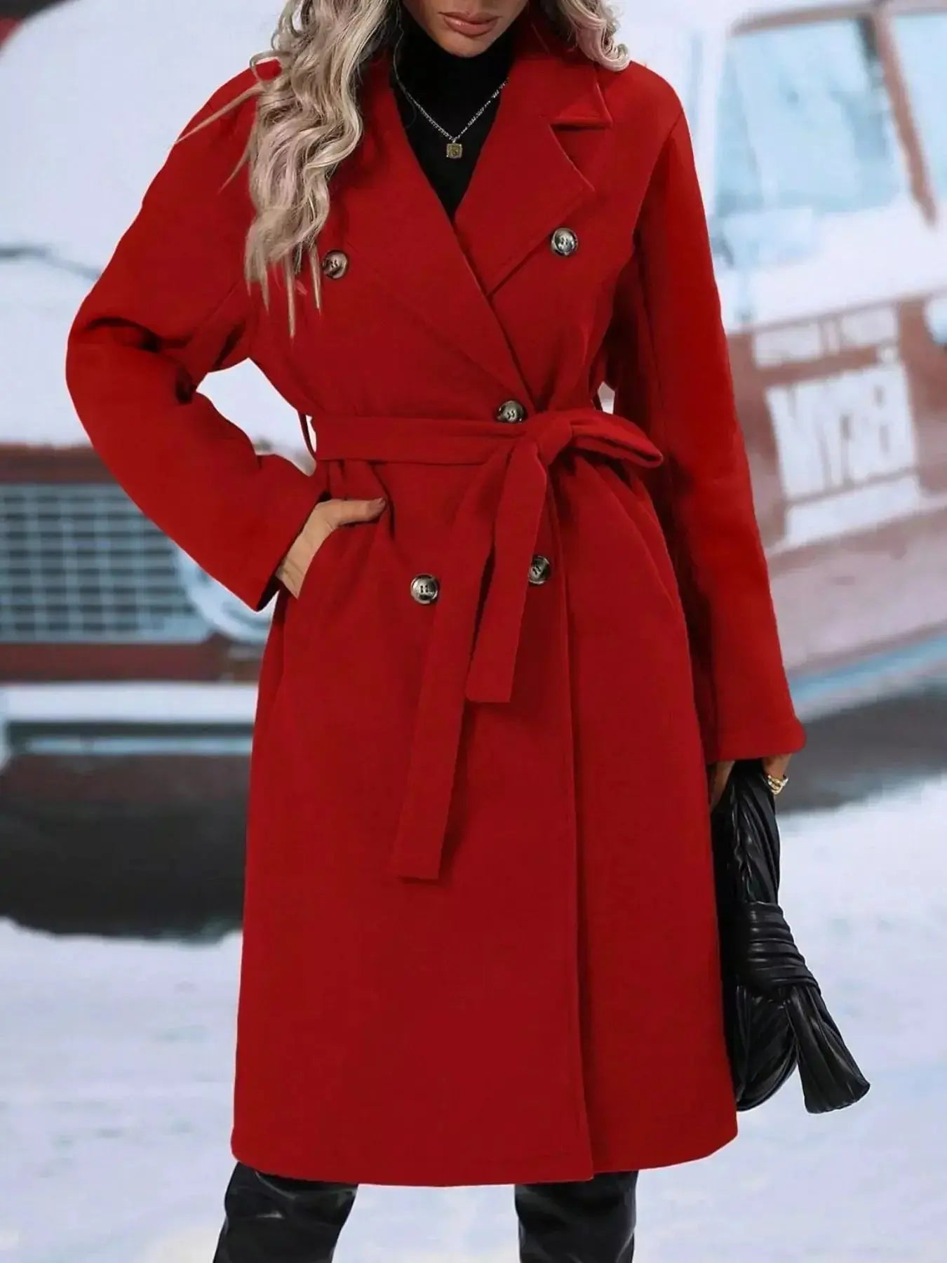 Double-Breasted Tie Waist Coat - DaisyDrop 