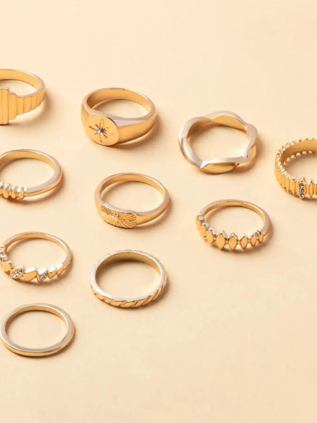 10-Piece 18K Gold-Plated Geometric Ring - DaisyDrop 