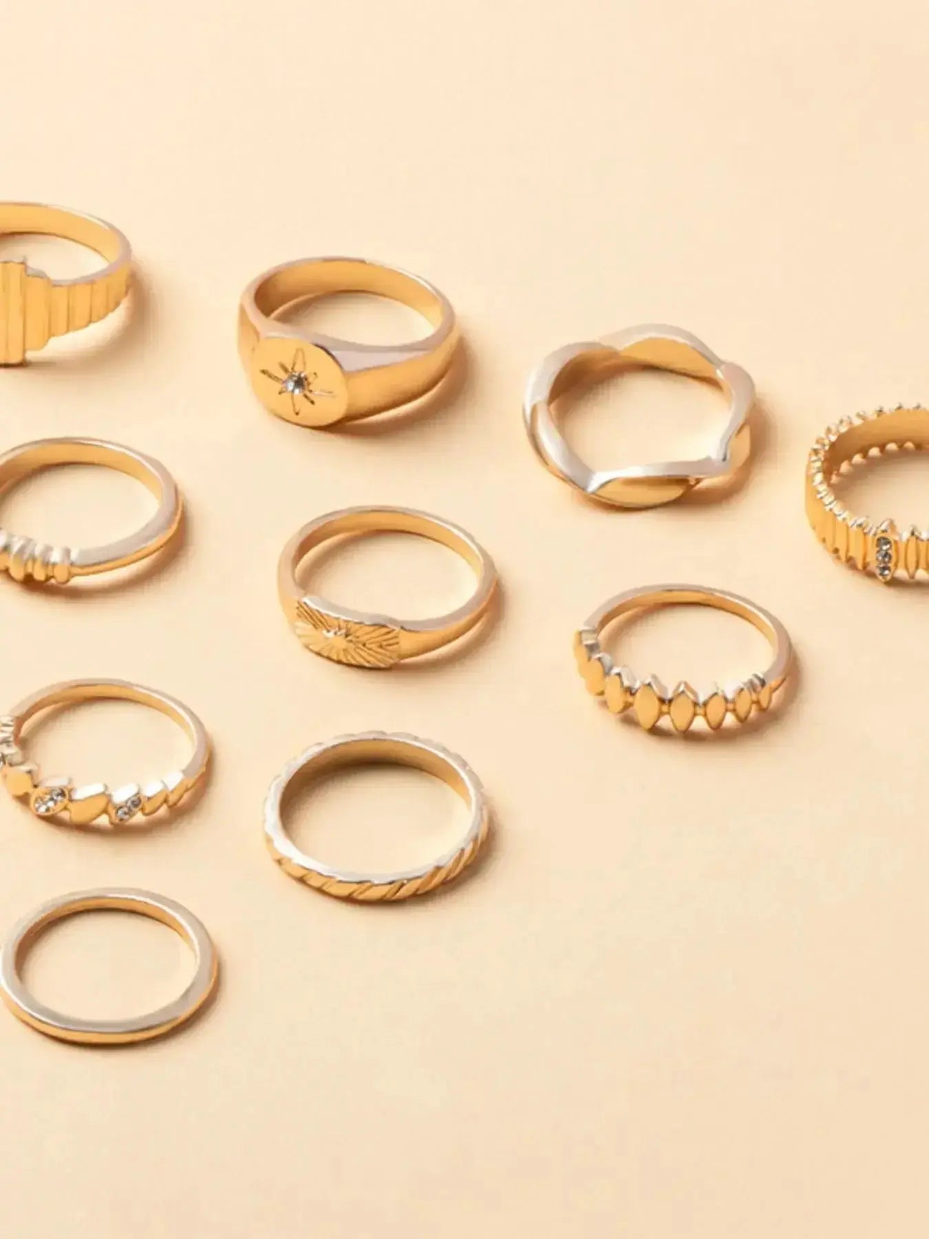 10-Piece 18K Gold-Plated Geometric Ring - DaisyDrop 