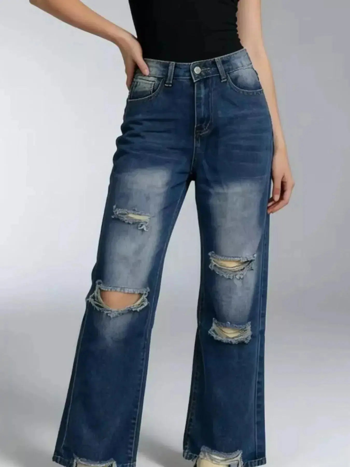 Distressed Wide Leg Jeans - DaisyDrop 