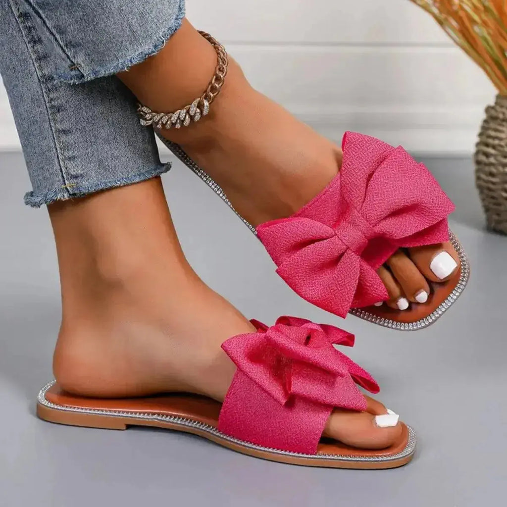 Bow Open Toe Flats Sandals - DaisyDrop 