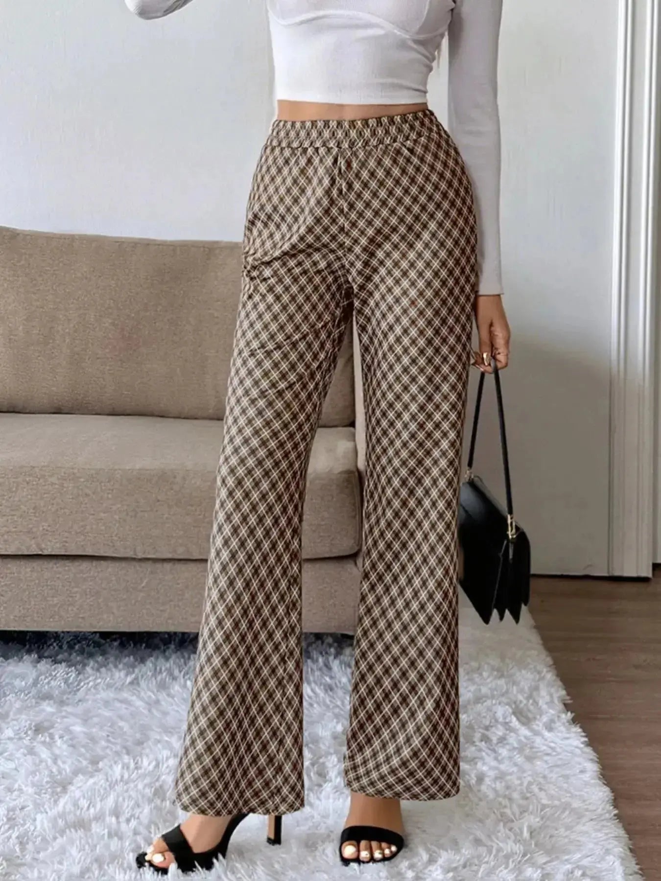 Plaid High-Waisted Wide Leg Pants - DaisyDrop 