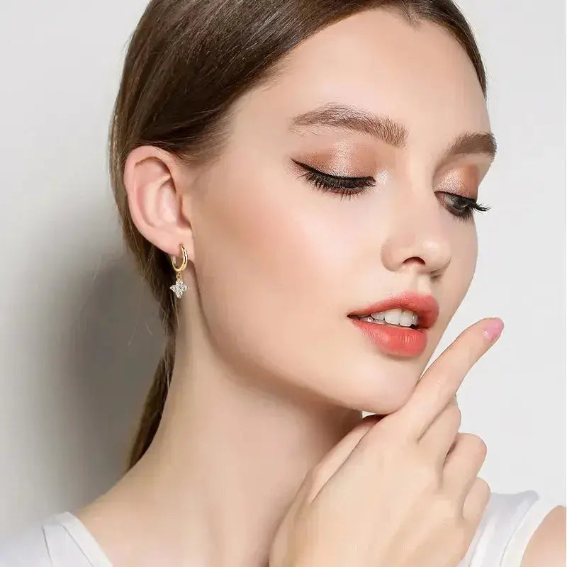 925 Sterling Silver Moissanite Hoop Drop Earrings - DaisyDrop 