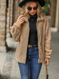 Fuzzy Pocketed Zip Up Jacket - DaisyDrop 