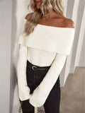 Off-Shoulder Ribbed Knit Sweater - DaisyDrop 