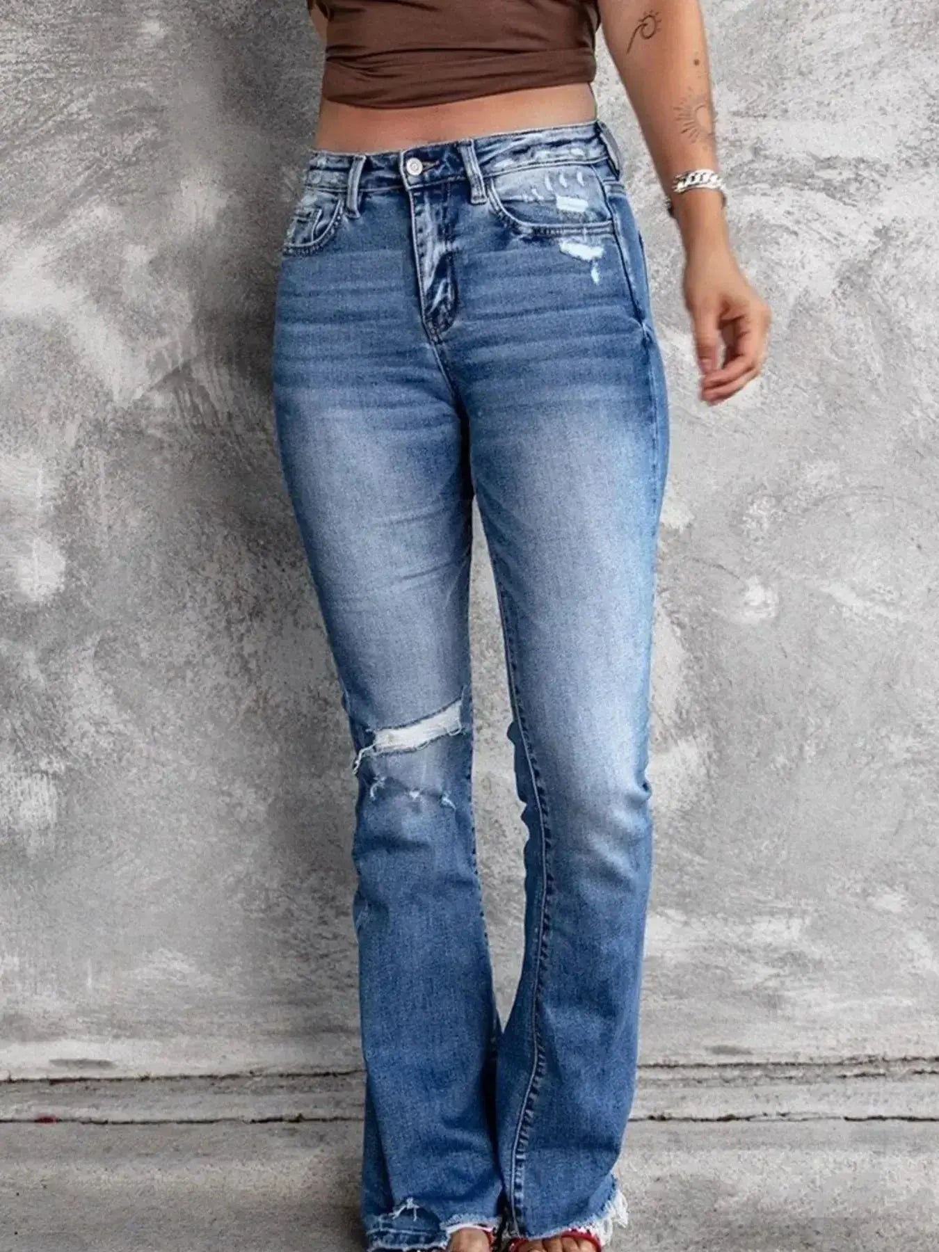 Distressed Flare Jeans - DaisyDrop 