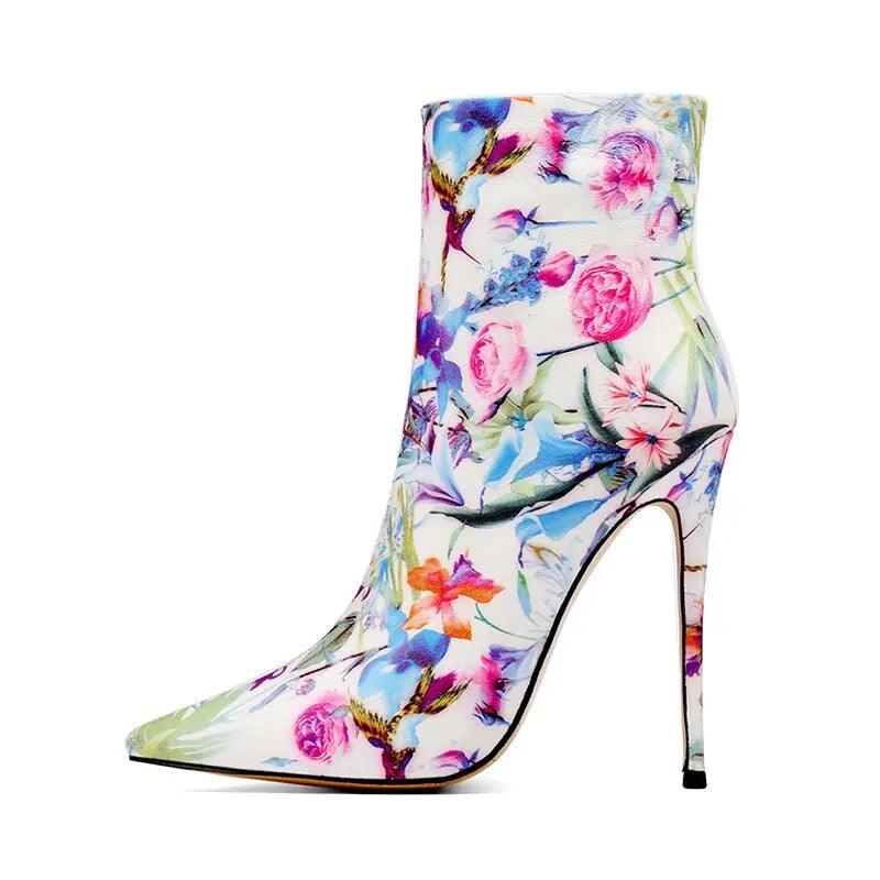 Women Pointed Toe Sexy Stilettos Steel Heels Flowers Ankle Boots eprolo