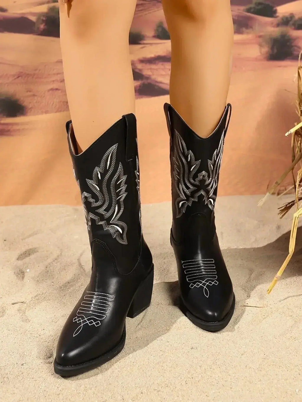 Point Toe Block Heel Boots - DaisyDrop 