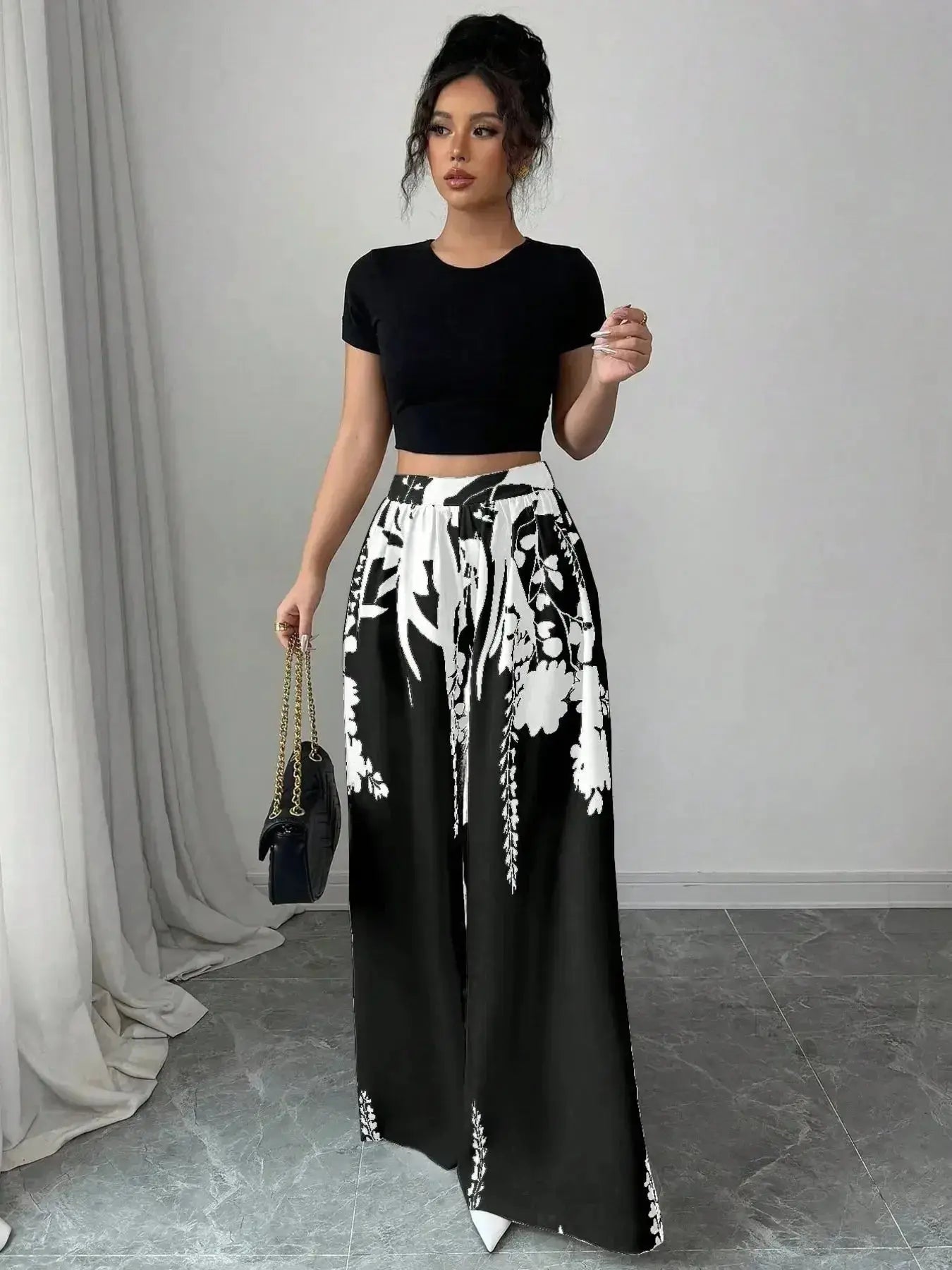 Printed Wide Leg Pants - DaisyDrop 