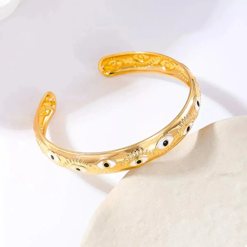 Evil Eye Open Bangle Bracelet - DaisyDrop 