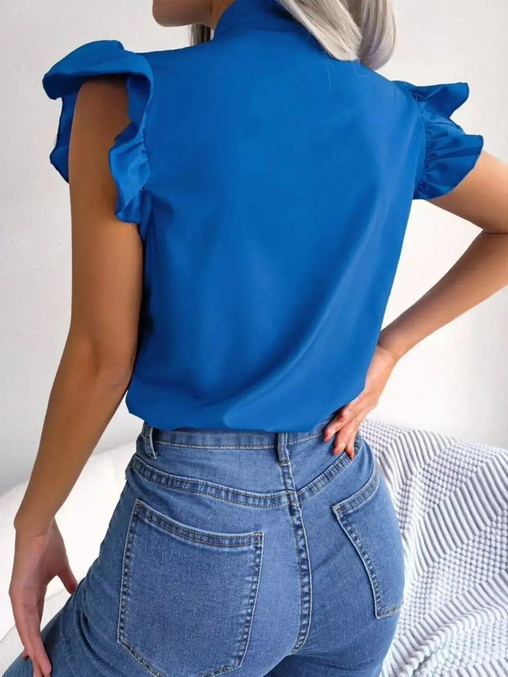Bow Tie Ruffle Sleeve Blouse - DaisyDrop 