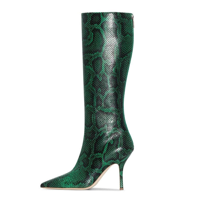 Sexy Women Knee Boots Thin High Heel Pointed Toe Stiletto Back Zipper