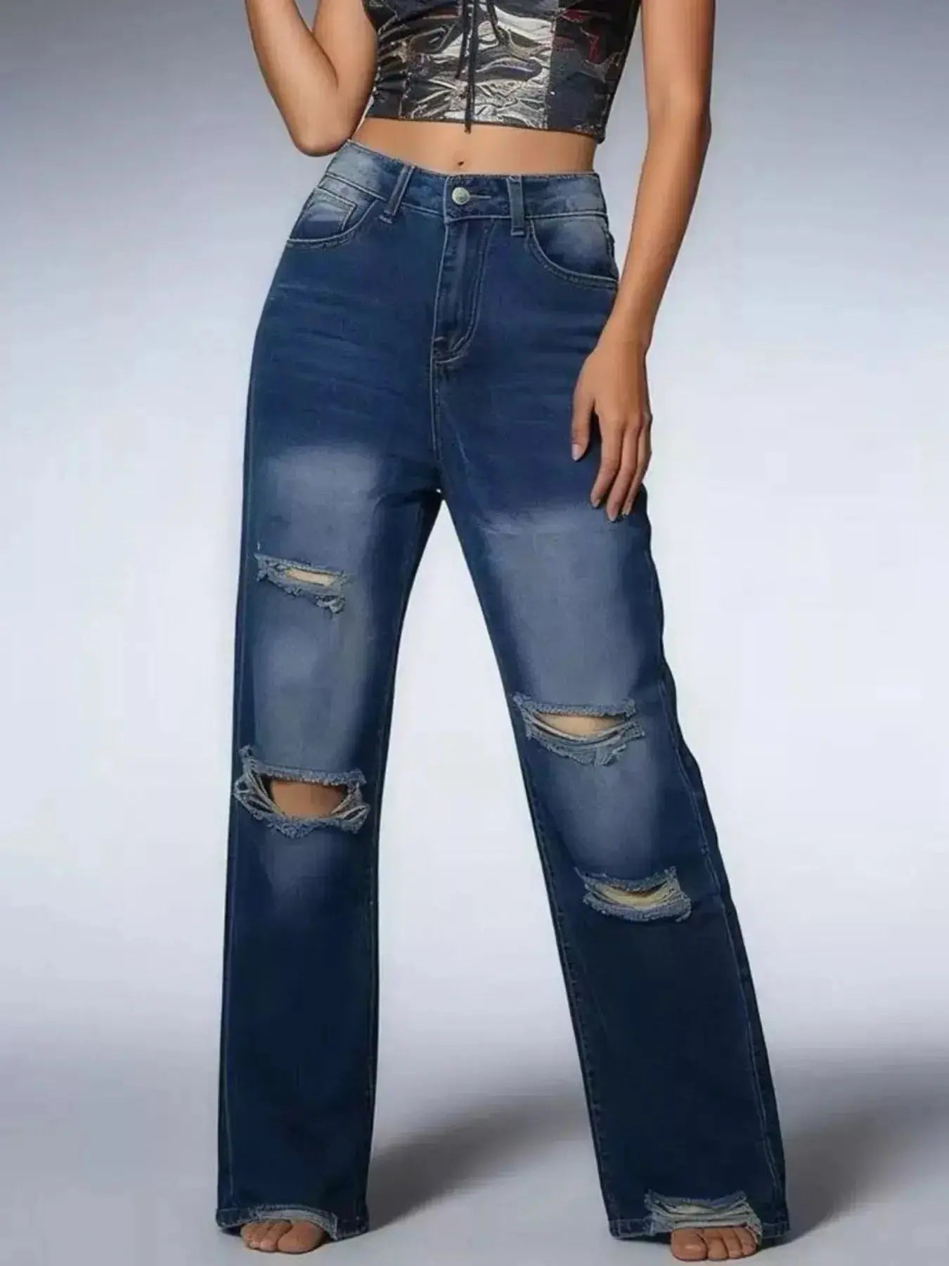 Distressed Wide Leg Jeans - DaisyDrop 