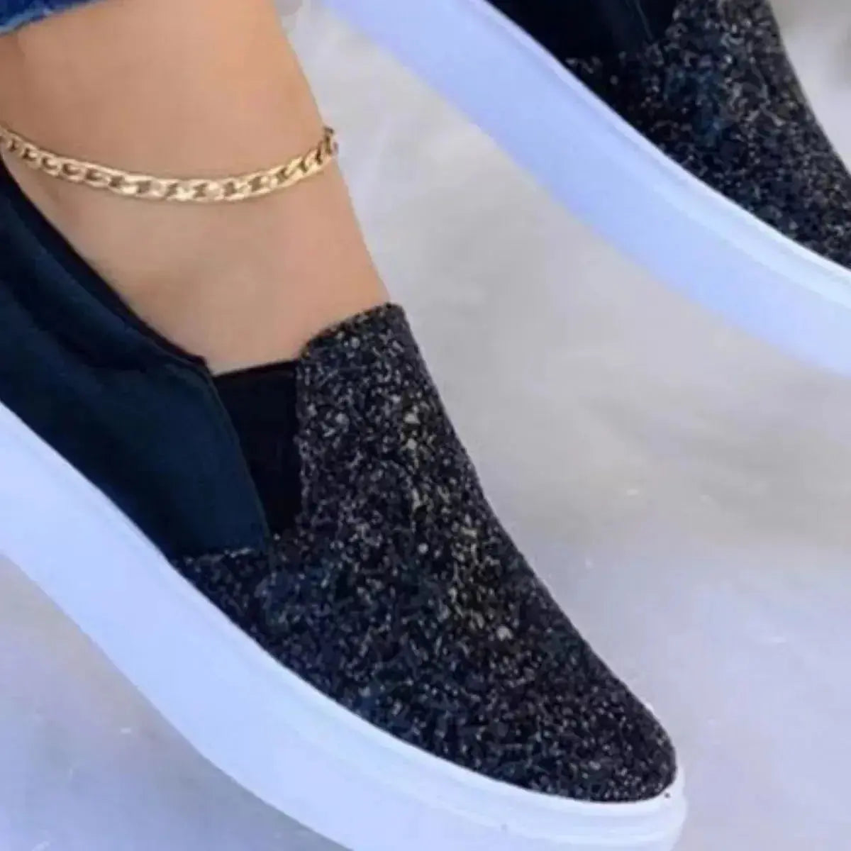 Sequin Round Toe Platform Slip-Ons - DaisyDrop 