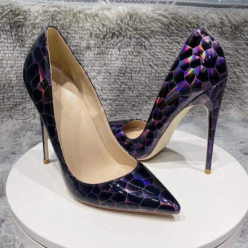 Tikicup Geometry Print Glossy Patent Pointed Toe eprolo