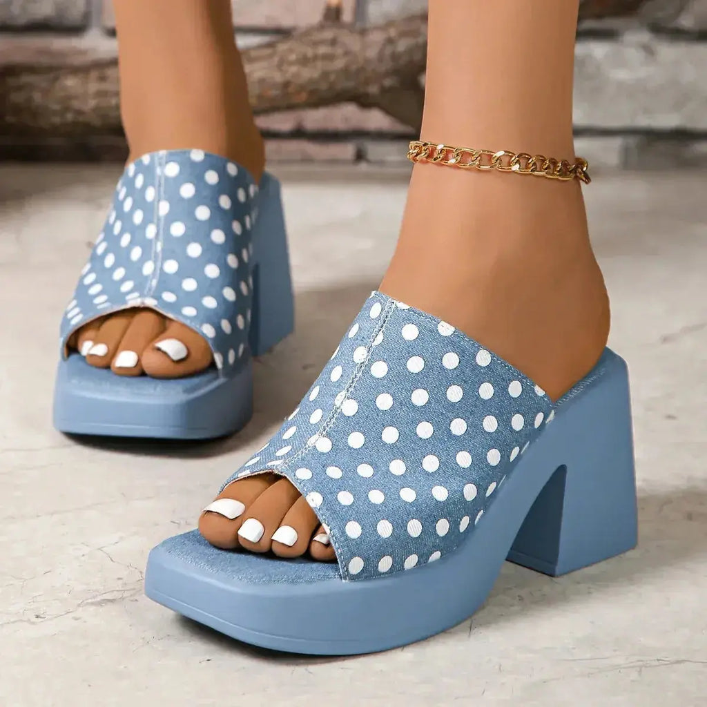 Polka Dot Block Heels Sandals - DaisyDrop 