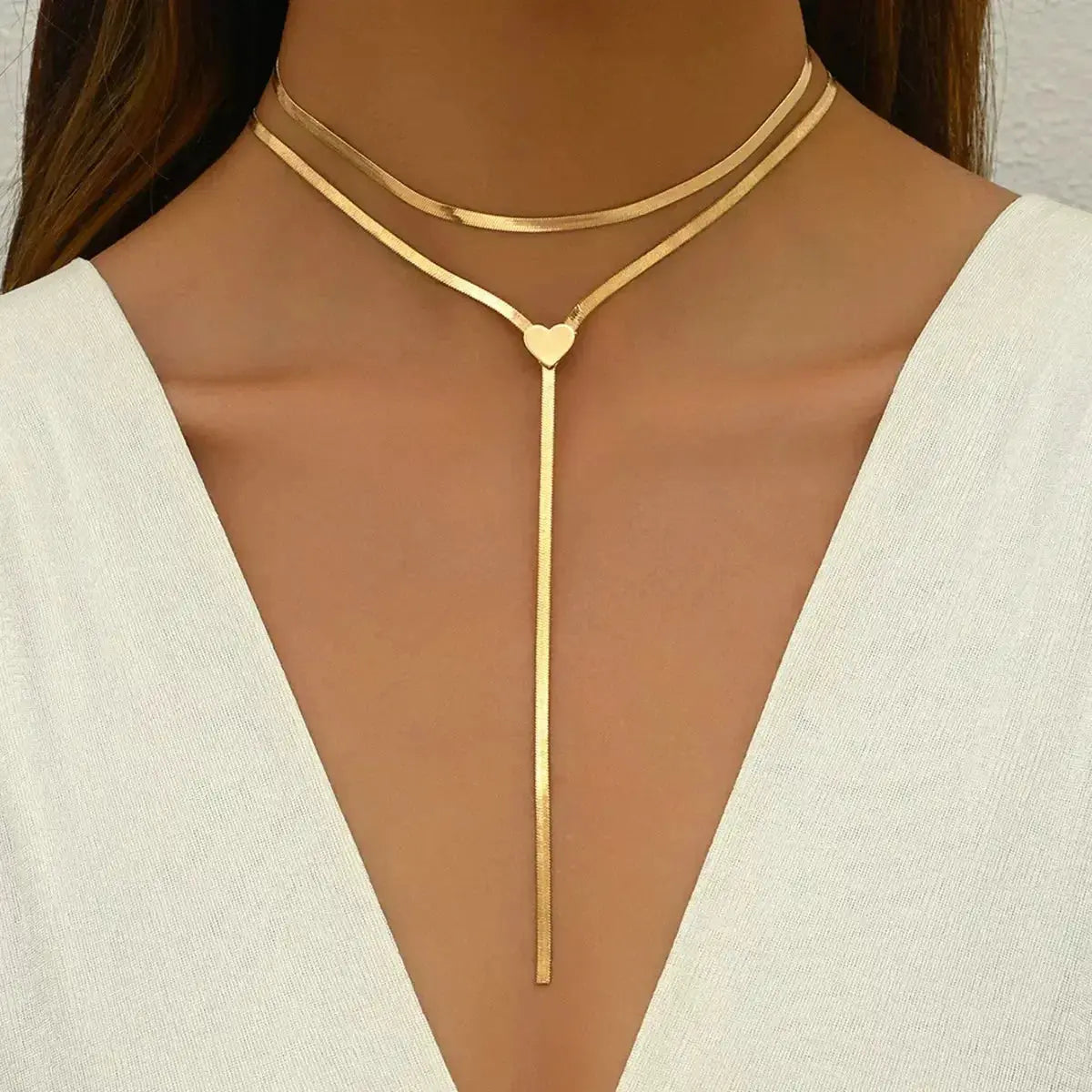 2 Piece 18K Gold-Plated Heart Necklace - DaisyDrop 