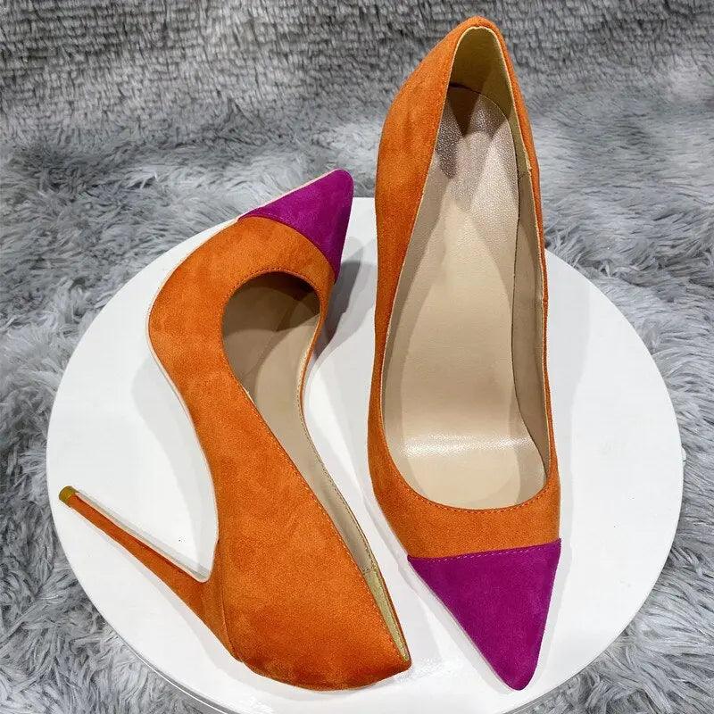 Tikicup Orange Purple Patchwork Women Flock Pointy Toe eprolo