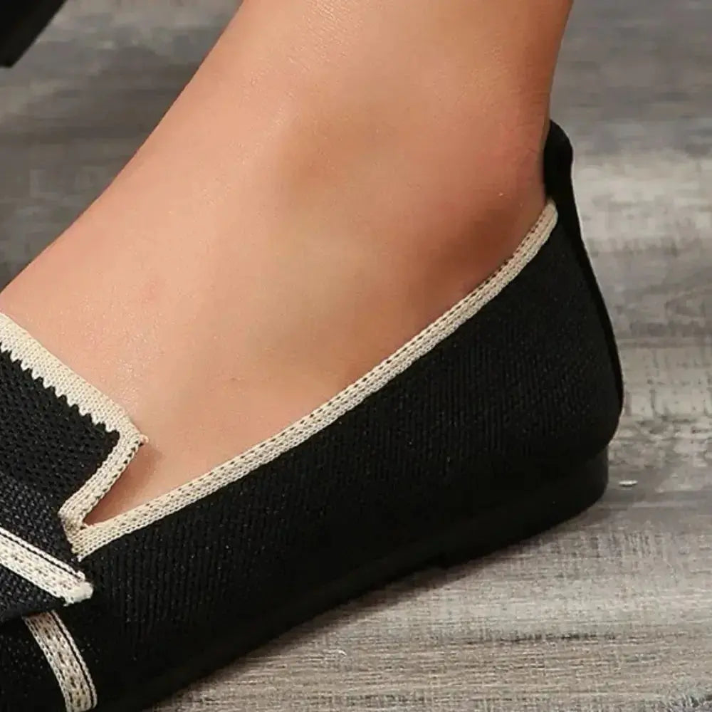 Bow Contrast Trim Point Toe Loafers - DaisyDrop 