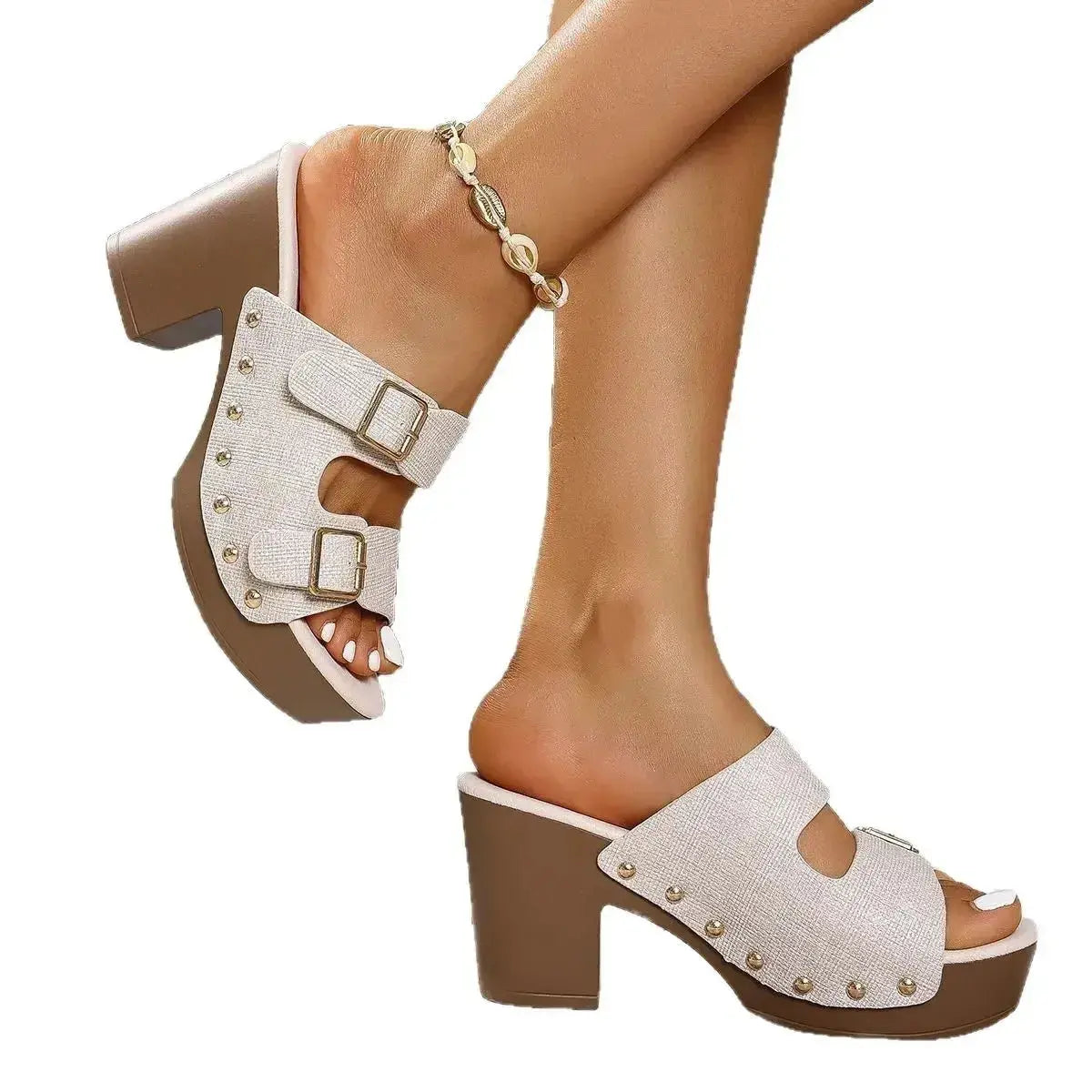 Buckle Block Heels Sandals - DaisyDrop 