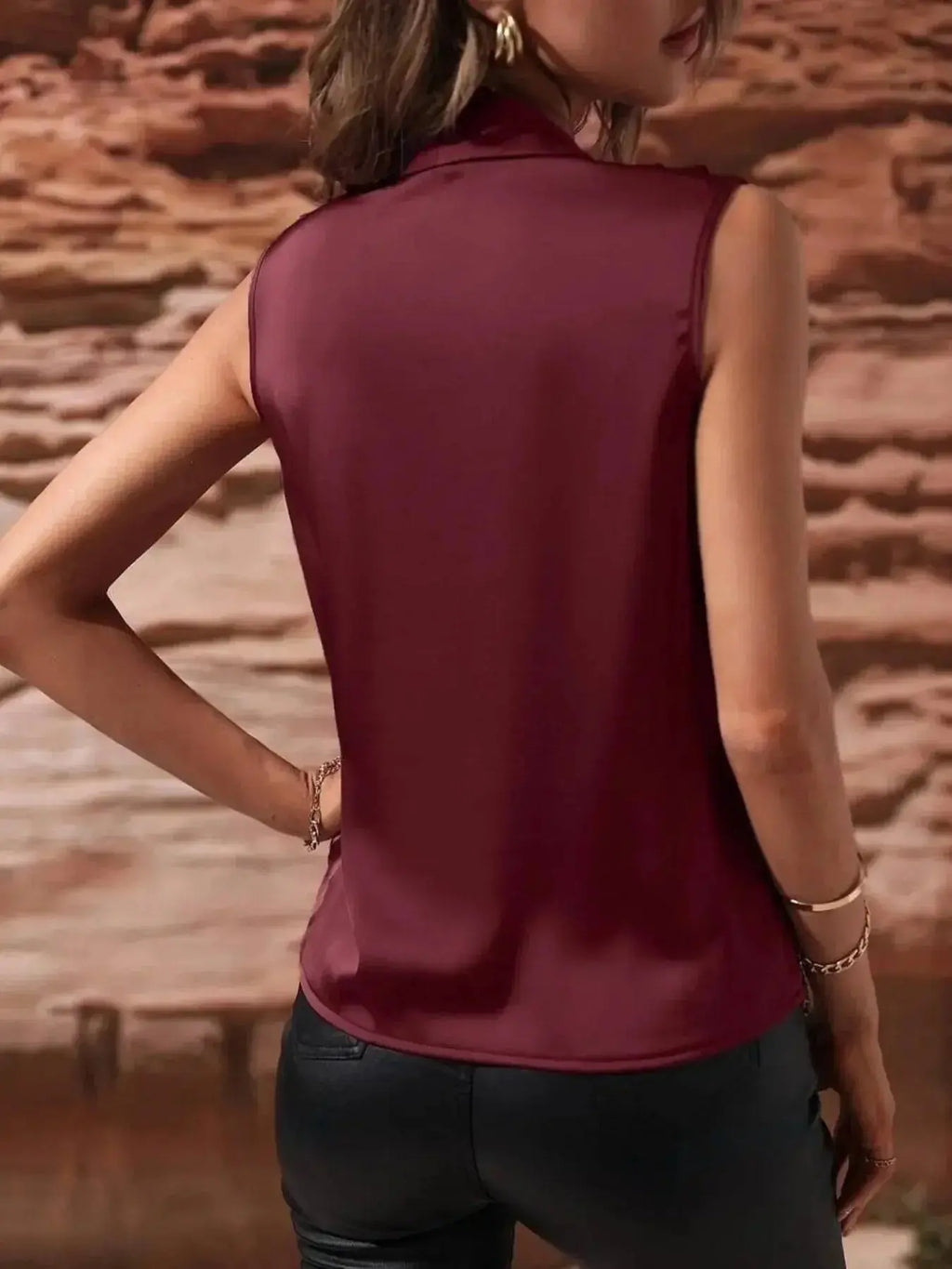 Sleeveless Wrap Draped Blouse - DaisyDrop 