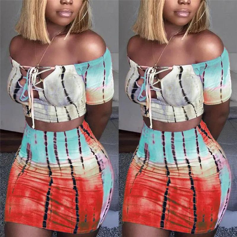 Sexy Women 2 Piece Outfit Set Off Shoulder Crop Top eprolo