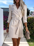 3/4 Sleeve Belted Blazer Dress - DaisyDrop 