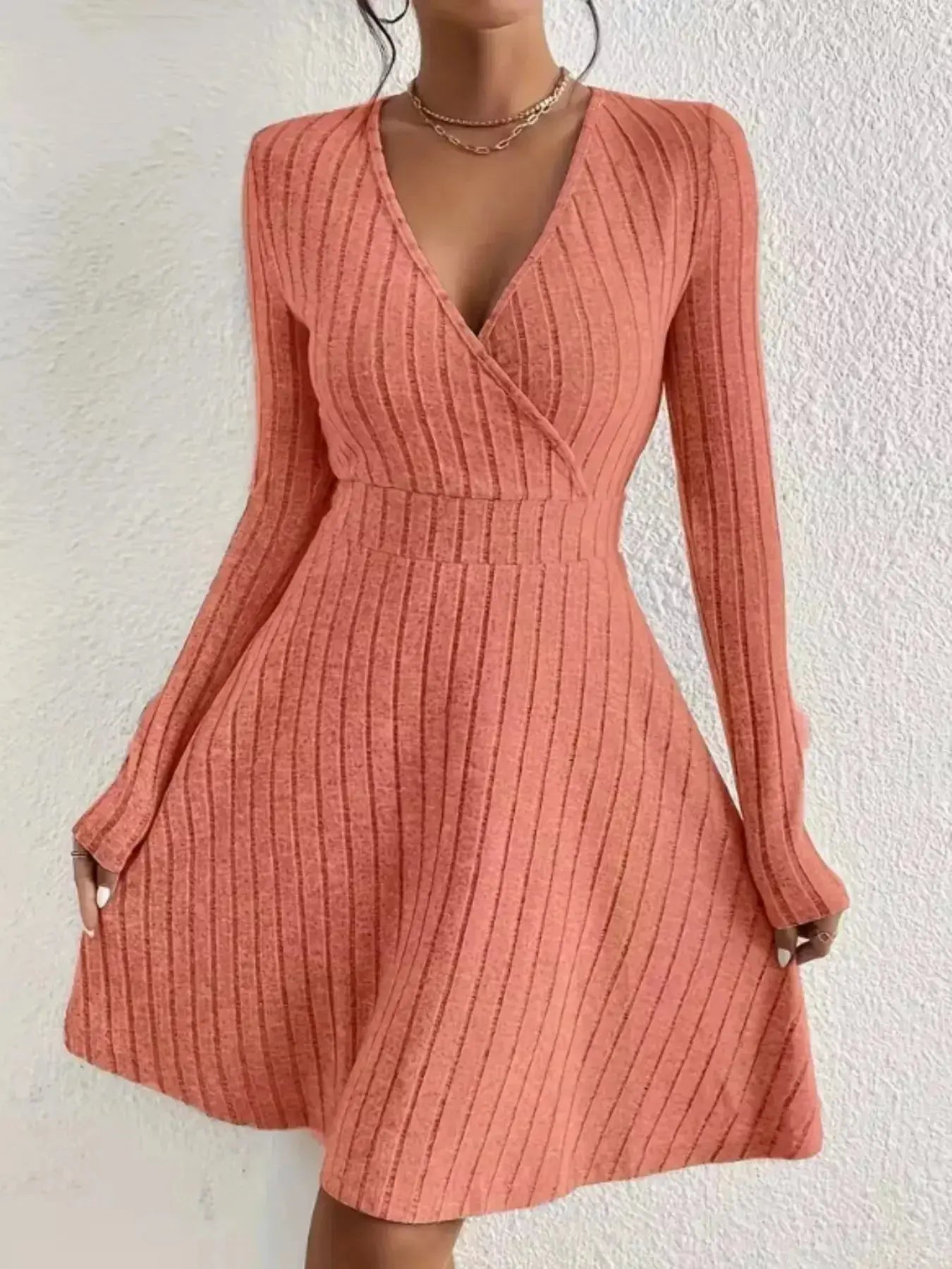 Ribbed Knit Wrap Mini Dress - DaisyDrop 