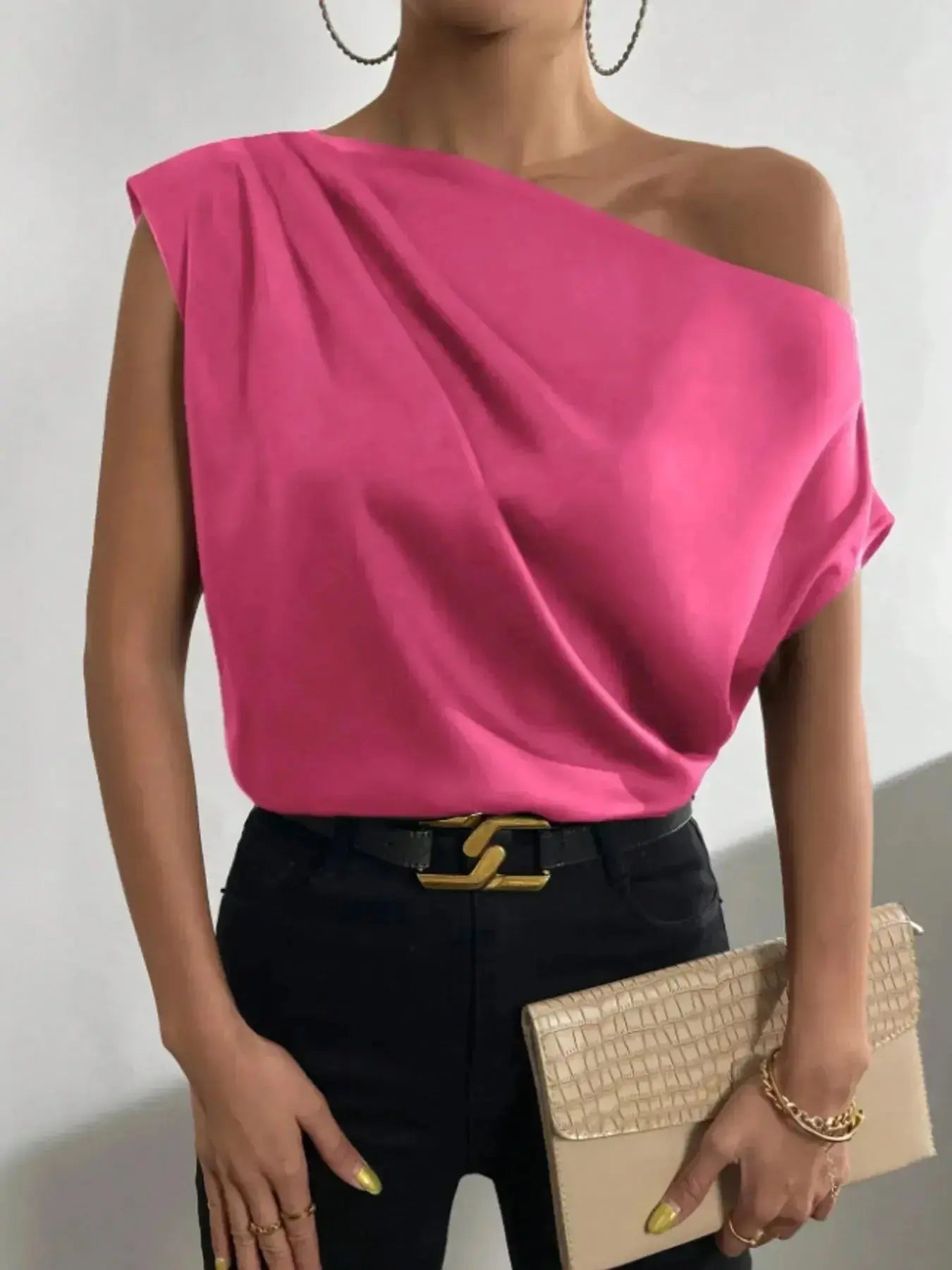 Asymmetrica One-Shoulder Draped Blouse - DaisyDrop 