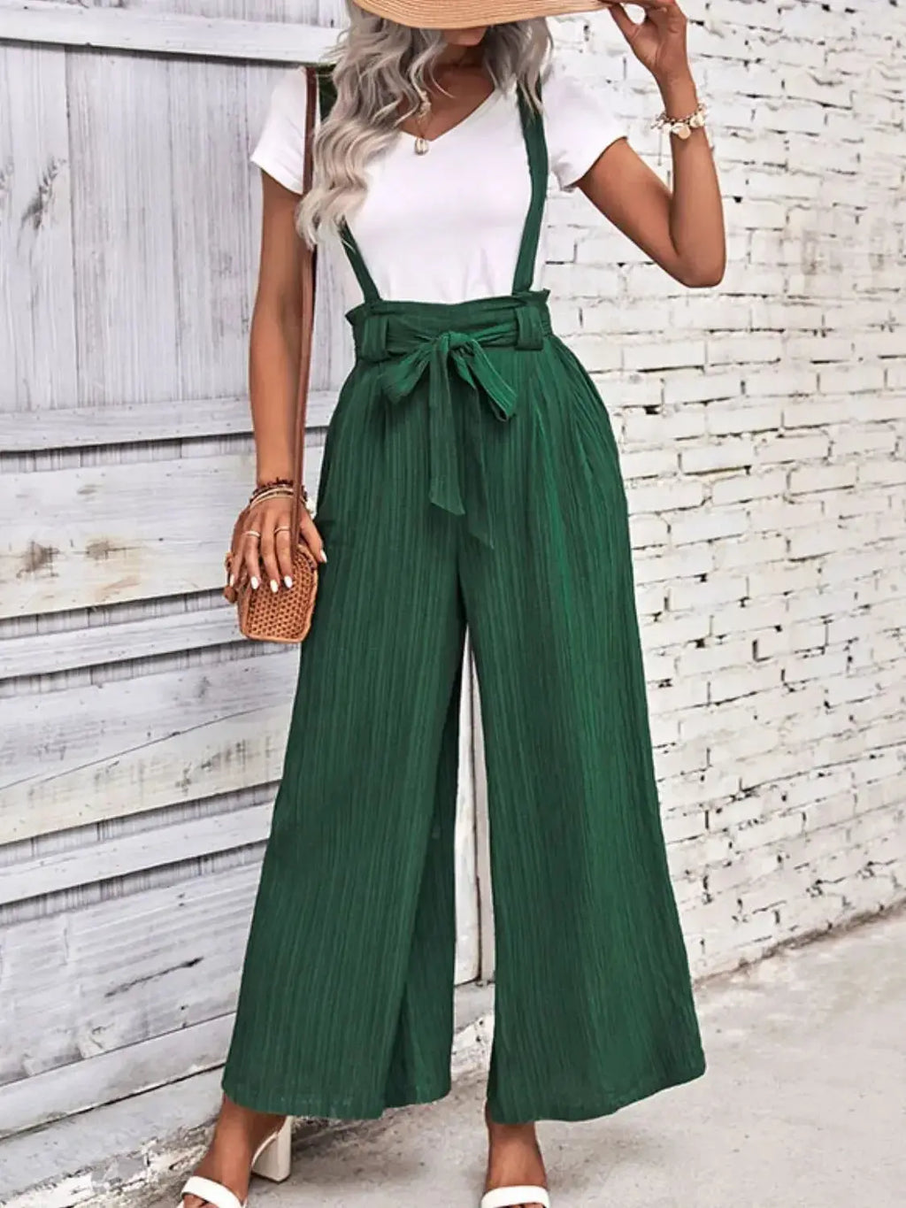 Perfee Tie Belt Wide Leg Overalls - DaisyDrop 