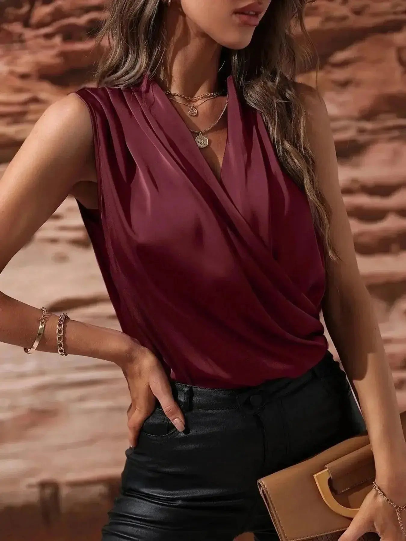 Sleeveless Wrap Draped Blouse - DaisyDrop 