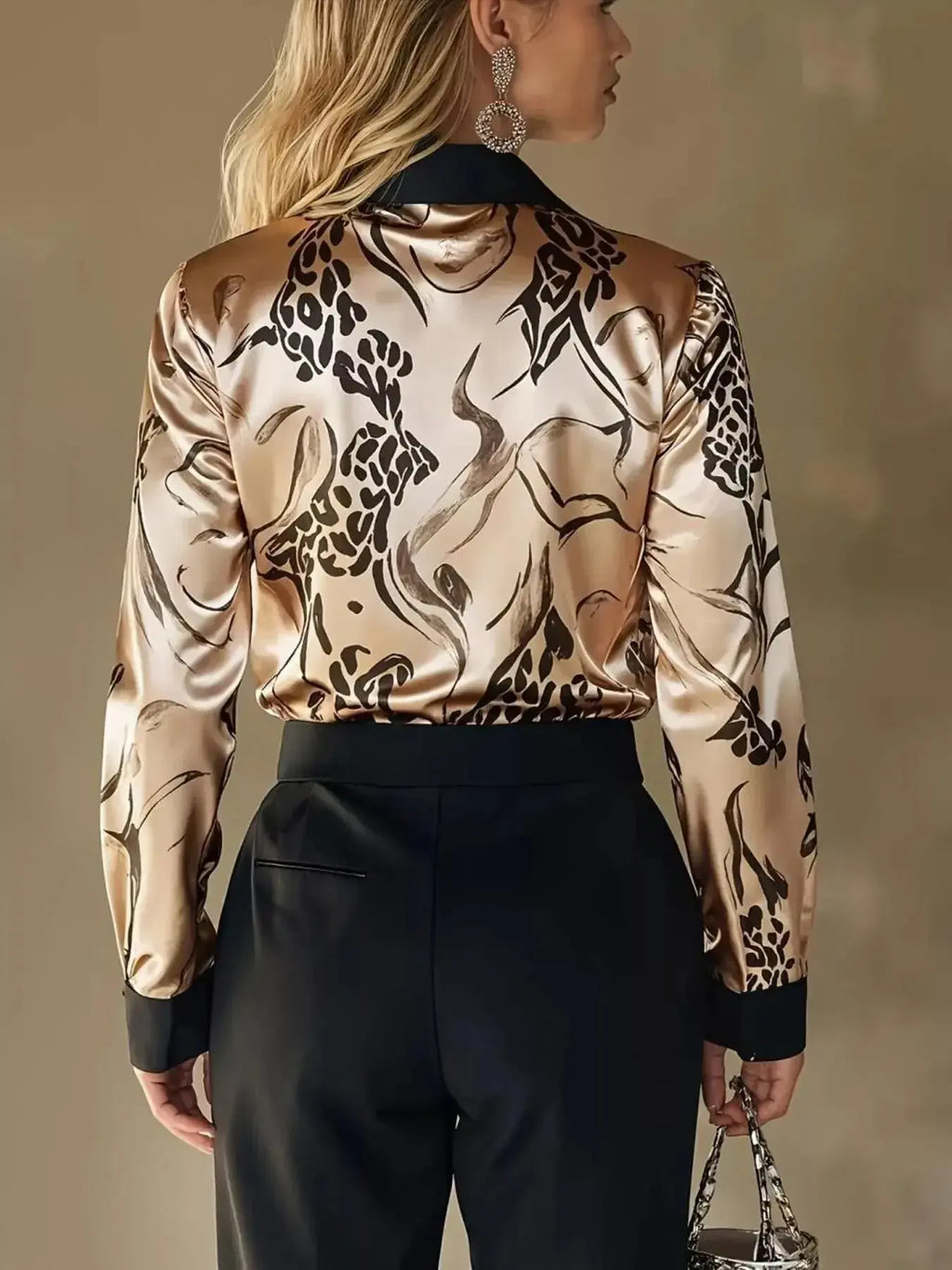 Printed Button Up Satin Shirt - DaisyDrop 