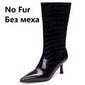 Pointed Toe Thin High Heels Women Mid-Calf Boots
