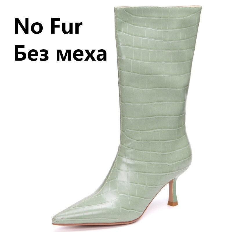 Pointed Toe Thin High Heels Women Mid-Calf Boots