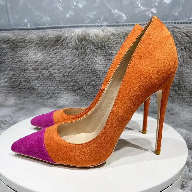 Tikicup Orange Purple Patchwork Women Flock Pointy Toe eprolo
