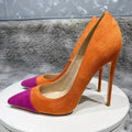 Tikicup Orange Purple Patchwork Women Flock Pointy Toe eprolo