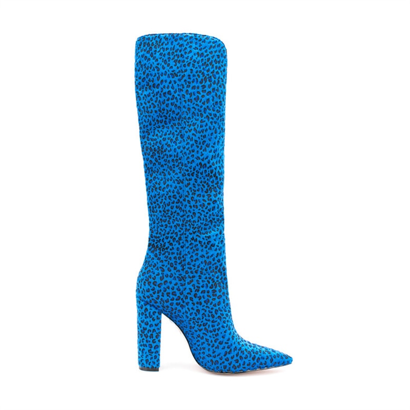 Women Knee High Boots Pointed Toe Crude Heel