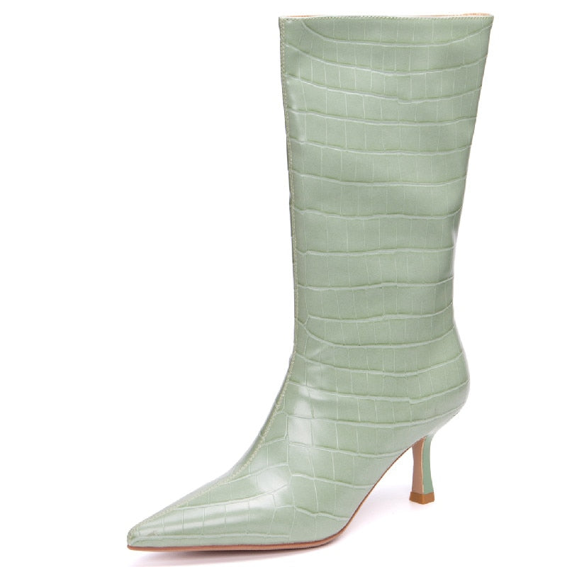 Pointed Toe Thin High Heels Women Mid-Calf Boots