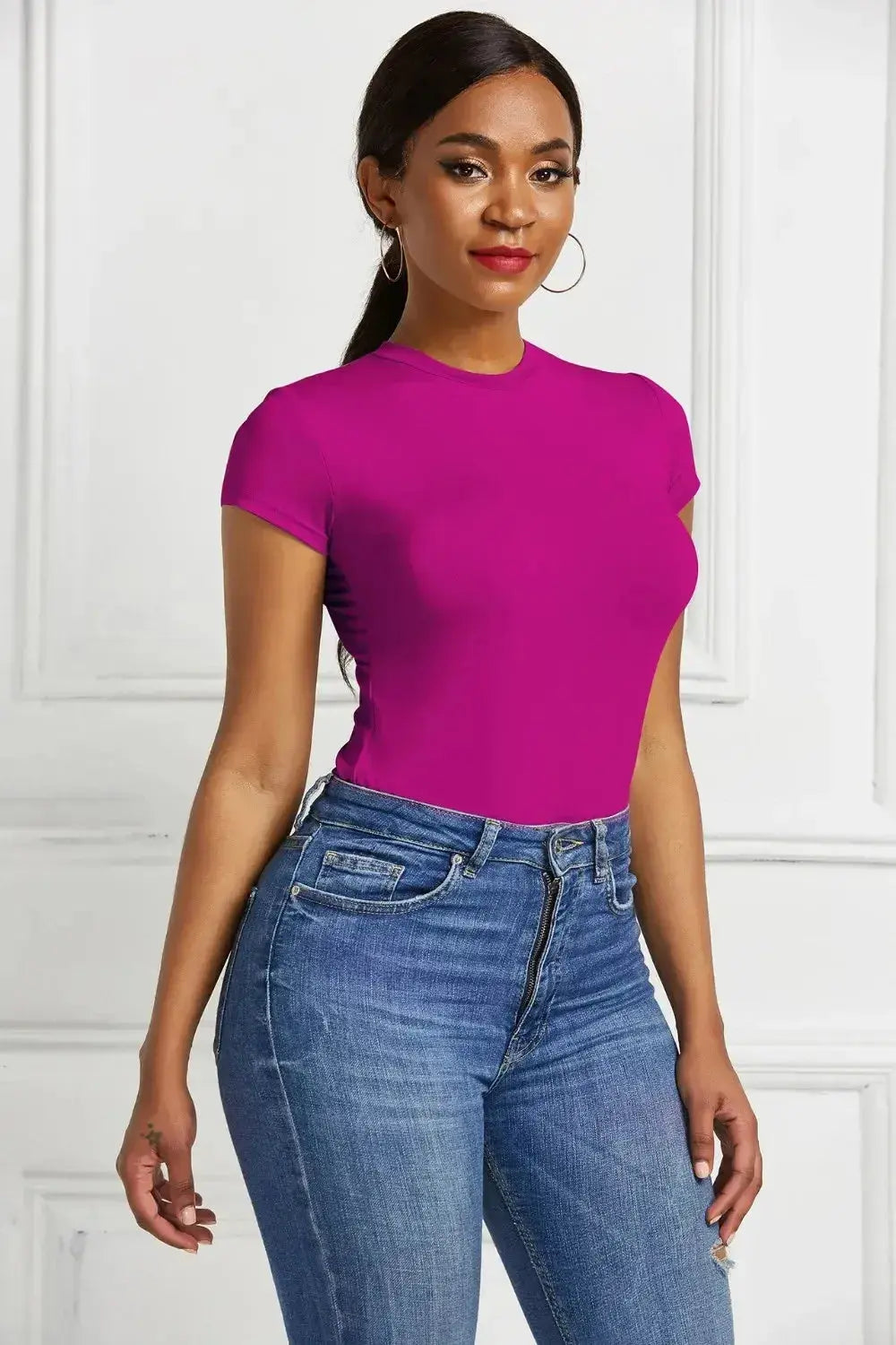 Round Neck Short Sleeve Bodysuit - DaisyDrop 