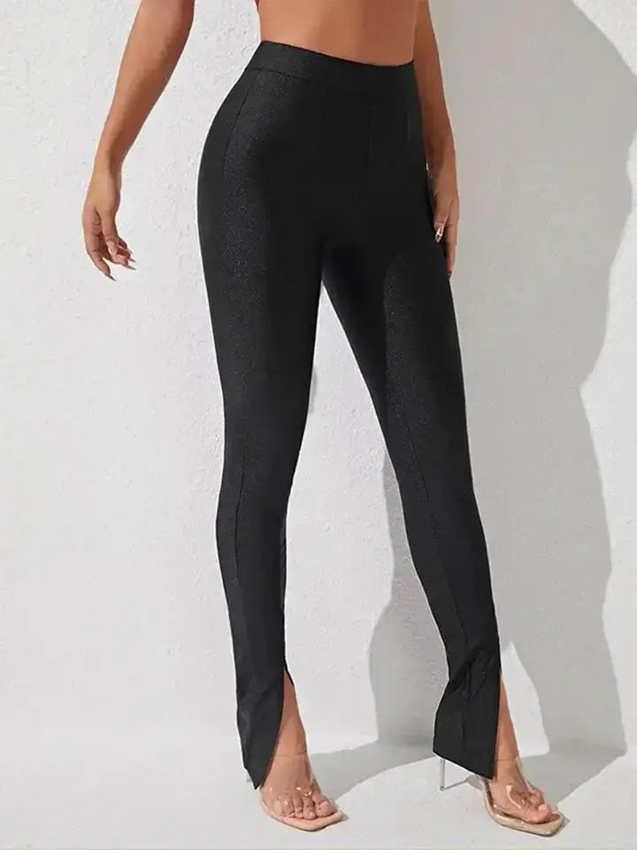 High Waist Slit Skinny Pants - DaisyDrop 