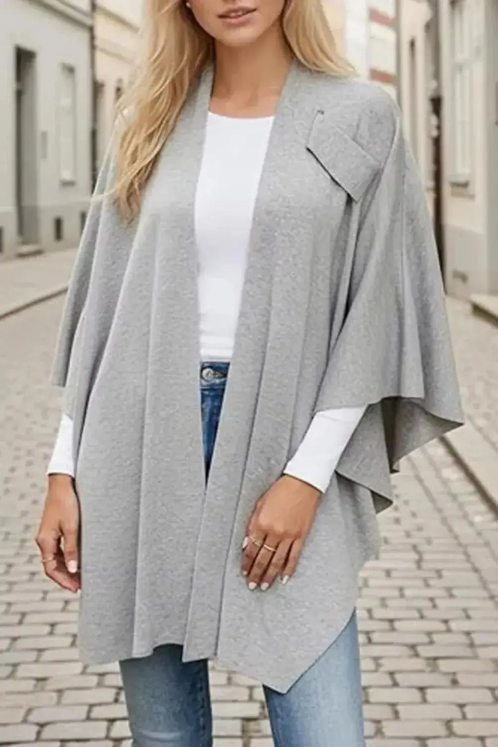 Draped Knitted Split Cape Shawl with Strap - DaisyDrop 