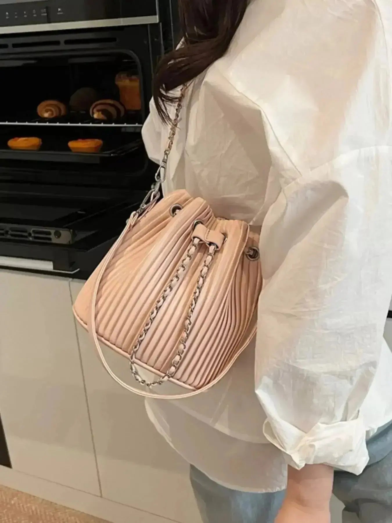 Pleated Bucket Crossbody Bag - DaisyDrop 