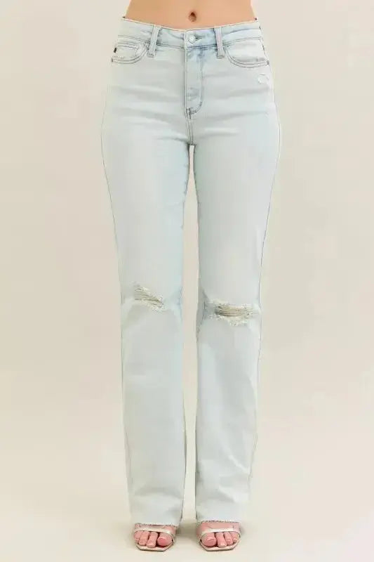 Judy Blue Full Size Destroy & Fray Hem Bootcut Jeans Plus Size - DaisyDrop 