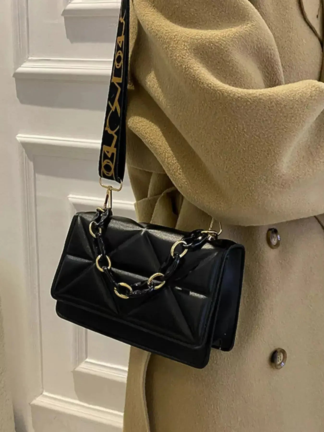 Quilted Adjustable Strap Crossbody Bag - DaisyDrop 