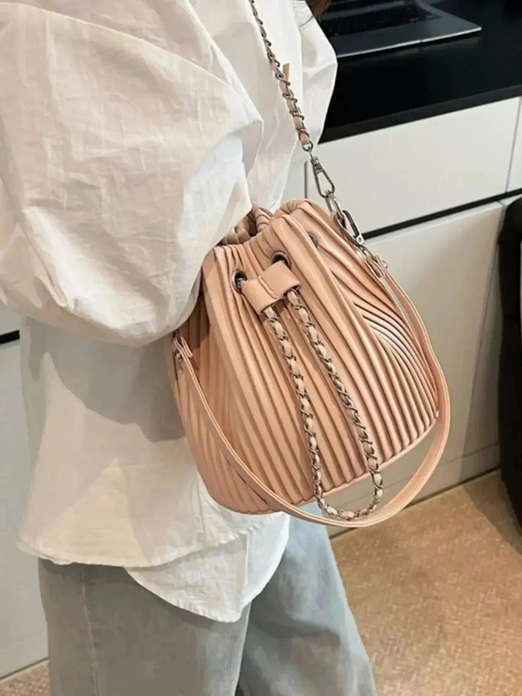 Pleated Bucket Crossbody Bag - DaisyDrop 