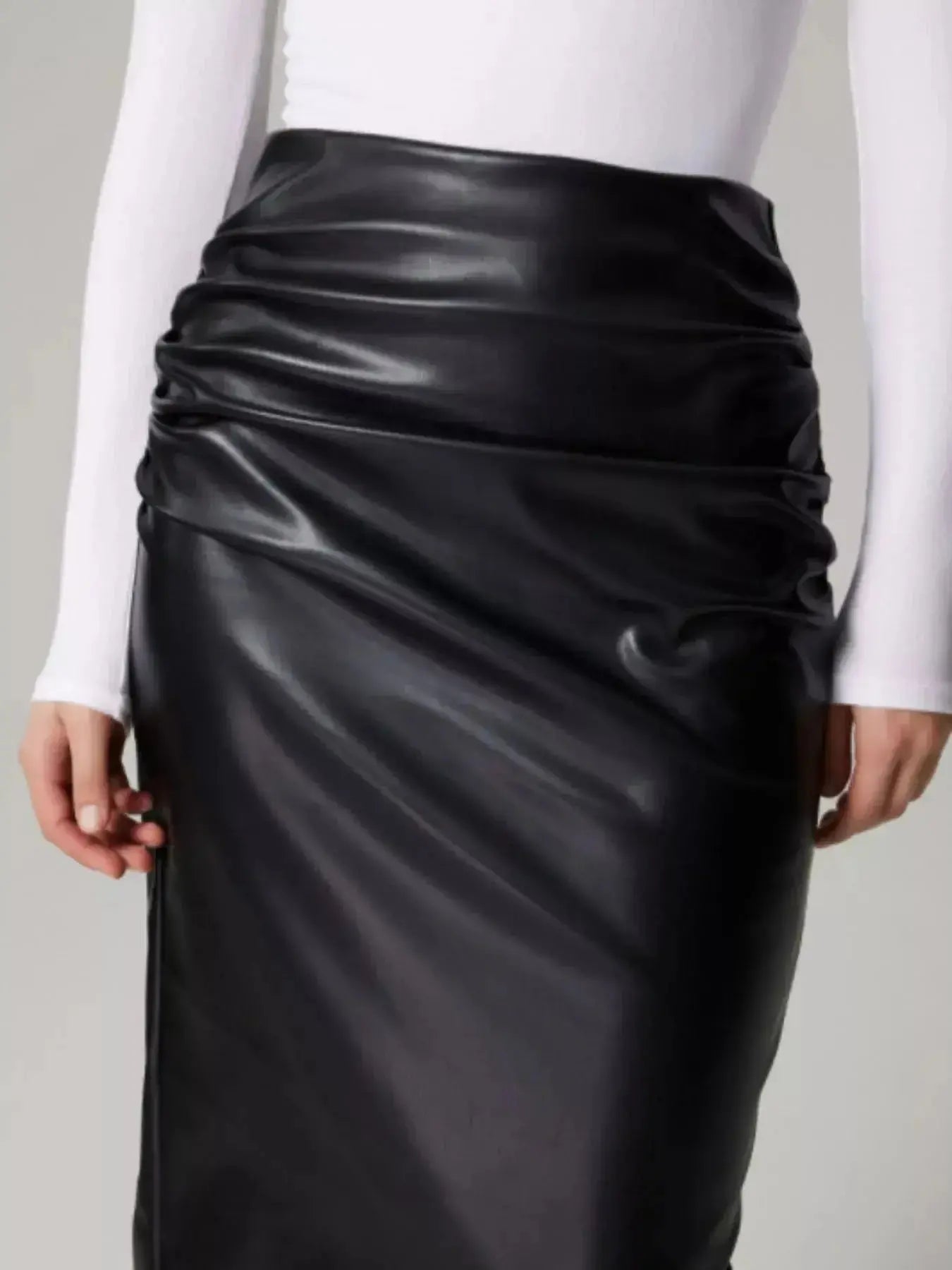 Slit Back Leather Skirt - DaisyDrop 