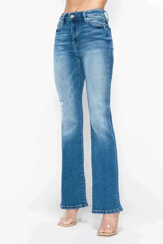 bytos Full Size Distressed High Rise Jeans with Pockets - DaisyDrop 