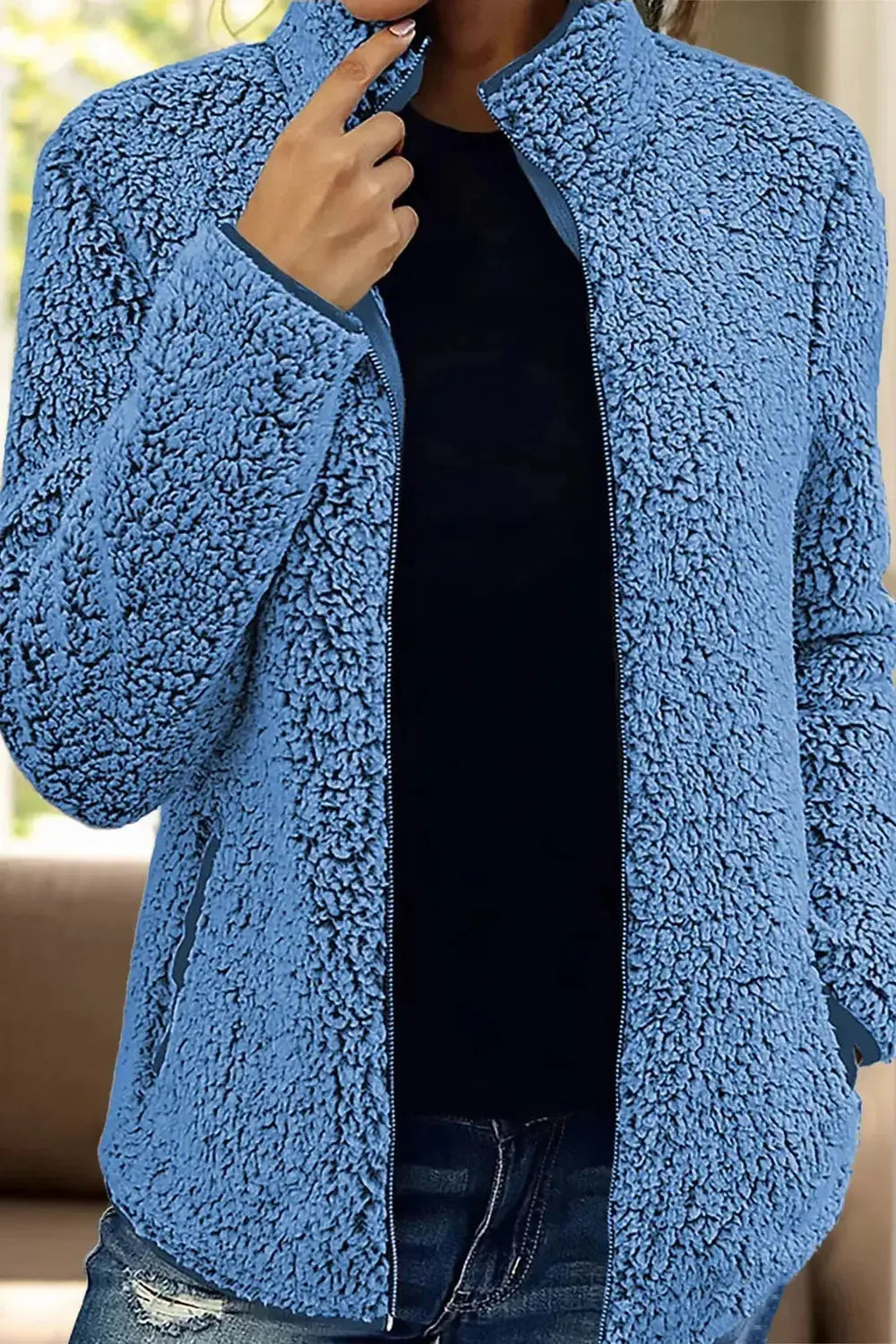 Pocketed Zip Up Turtleneck Jacket - DaisyDrop 