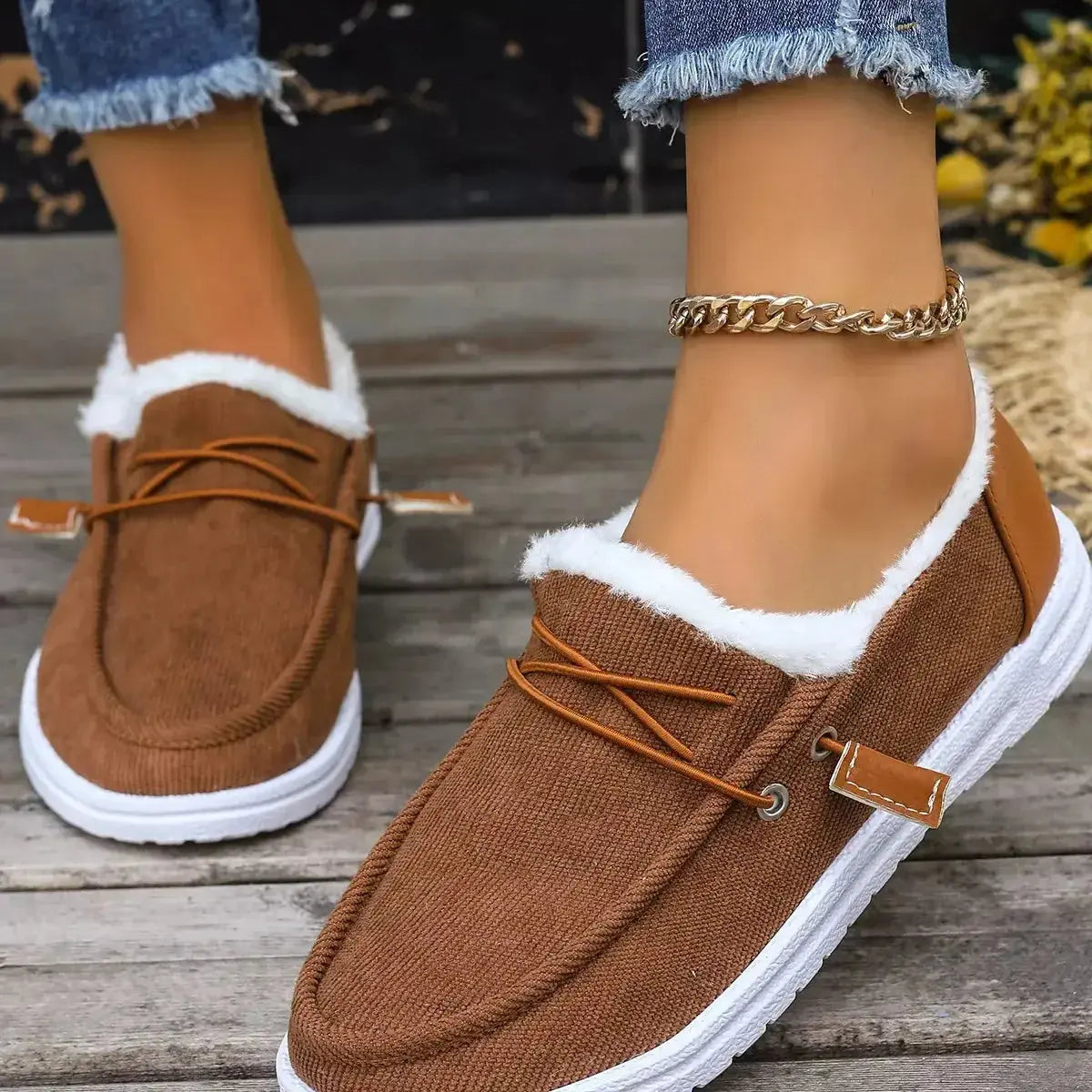 Faux Fur Lined Slip-Ons - DaisyDrop 