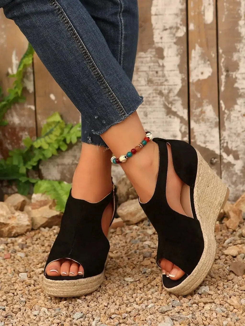 Espadrille Wedge Sandals with Ankle Strap - DaisyDrop 